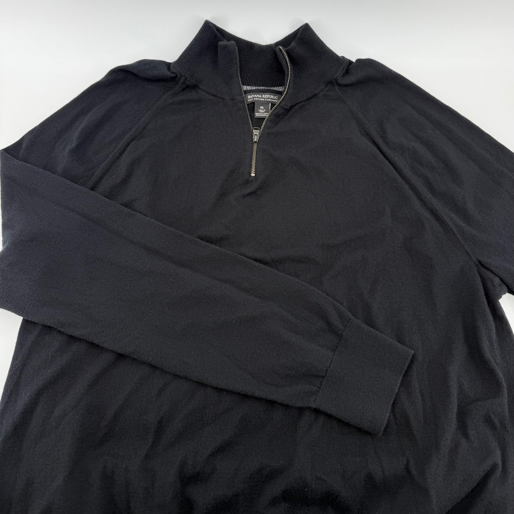 Banana Republic Mens XL Black Pima Cotton Cashmere Quarter Zip Sweater Pullover